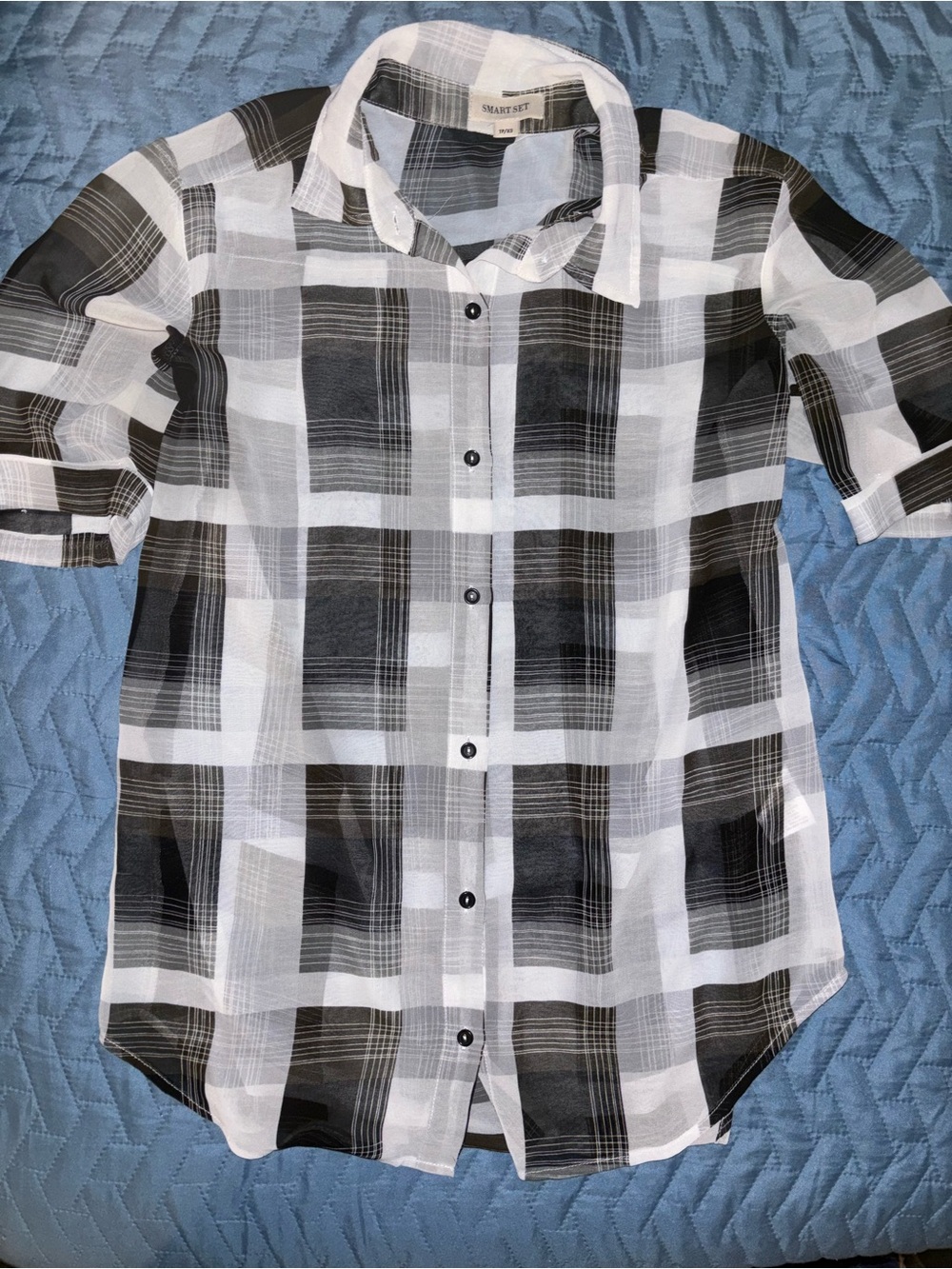 4/$20 Smart Set Black & White Plaid Short-Sleeve Button-Down Shirt